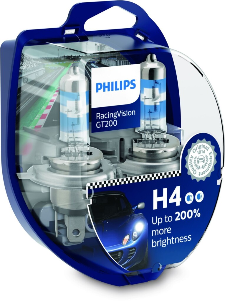 PHILIPS H4 Halogen Bulbs RacingVision GT200 +200 More Light