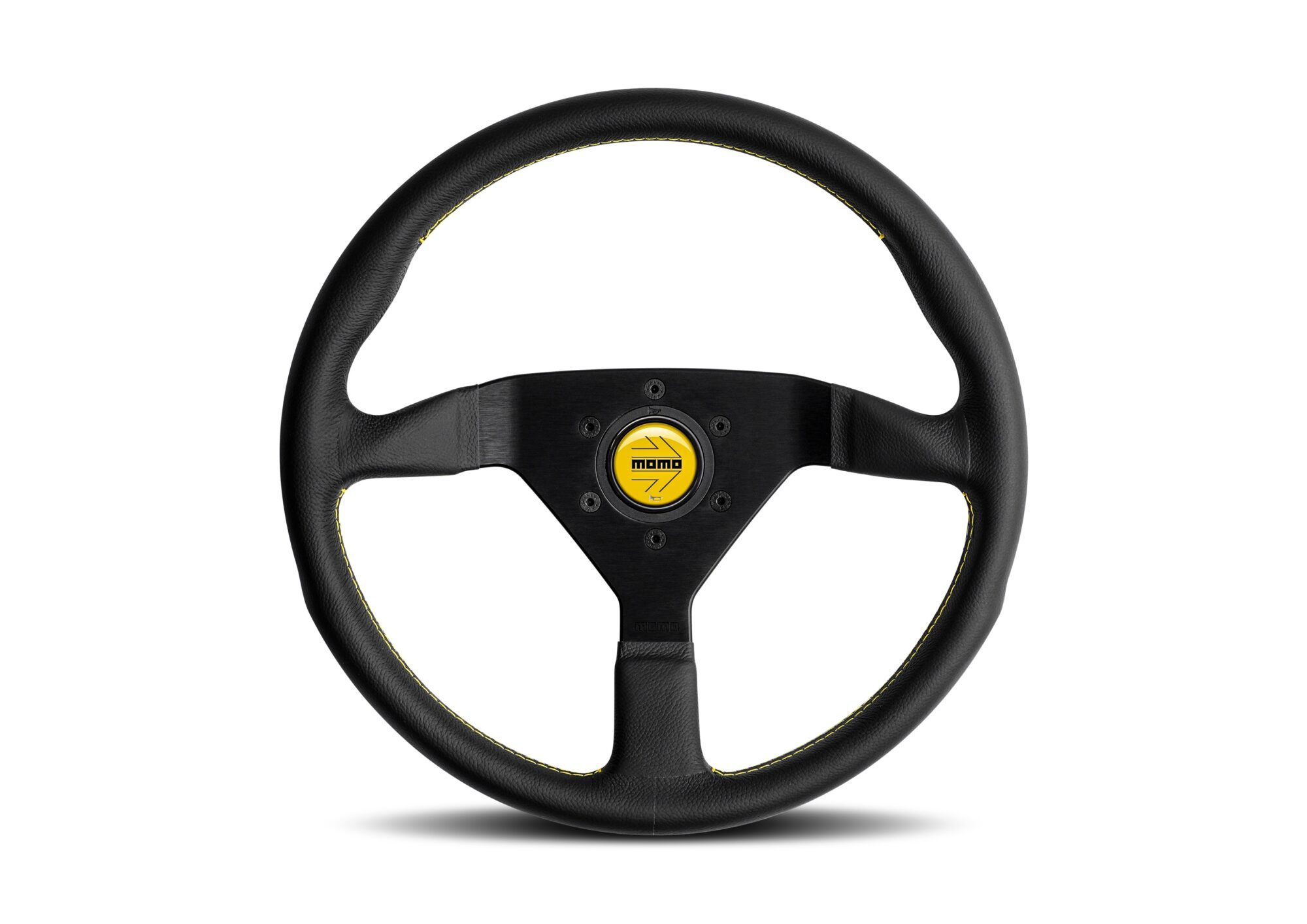 MOMO DRIFTING 350MM BLACK LEATHER YELLOW INSERTS LEATHER STEERING WHEEL 