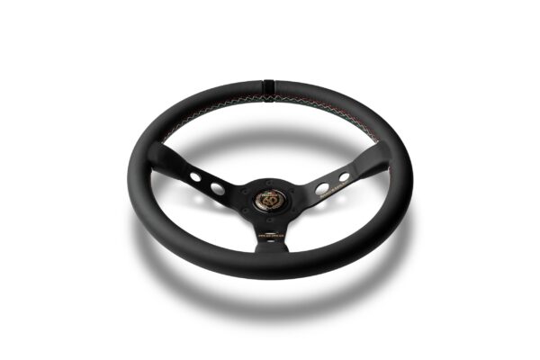 MOMO MOD. 07 ANNIVERSARIO STEERING WHEEL - BLACK LEATHER BLACK SPOKES 350MM