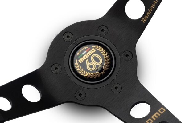 MOMO MOD. 07 ANNIVERSARIO STEERING WHEEL - BLACK LEATHER BLACK SPOKES 350MM