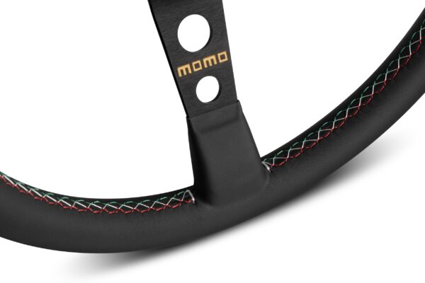 MOMO MOD. 07 ANNIVERSARIO STEERING WHEEL - BLACK LEATHER BLACK SPOKES 350MM