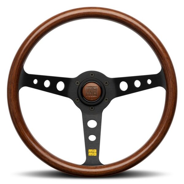 mod07-heritage-wood MOMO Heritage Steering Wheel Horn Push Button - Embossed Cigar Leather / Round Lip