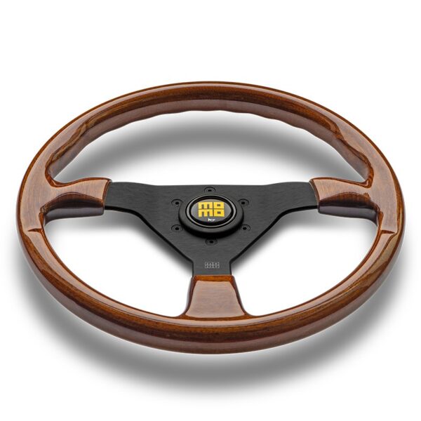 MOMO MONTECARLO HERITAGE WOOD STEERING WHEEL - MAHOGANY WOOD BLACK SPOKES 350MM