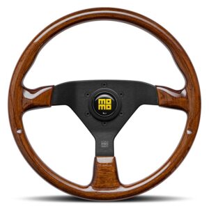 MOMO MONTECARLO HERITAGE WOOD STEERING WHEEL - MAHOGANY WOOD BLACK SPOKES 350MM