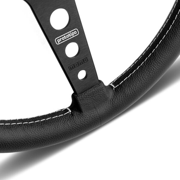 MOMO PROTOTIPO STEERING WHEEL - BLACK LEATHER BLACK SPOKES 370MM