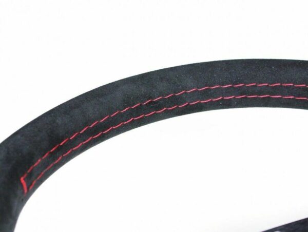 MOMO MONTECARLO STEERING WHEEL - BLACK ALCANTARA RED STITCHING BLACK SPOKES 350MM