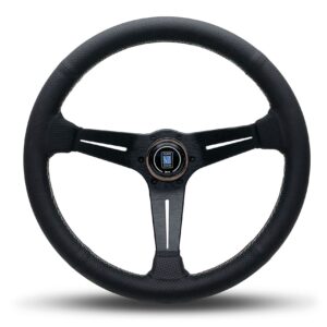 NARDI ND Deep Corn Steering Wheel 350mm - Black Airleather Black Spokes Italian-Cross Stitching