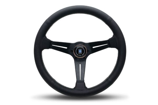 NARDI ND Deep Corn Steering Wheel 350mm - Black Airleather Black Spokes Italian-Cross Stitching