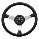 NARDI ND Classic Steering Wheel 360mm - Black Leather / Silver Anodized Spokes / Black Stitching / Black Leather Pad / KBA/ABE Nr. 70122
