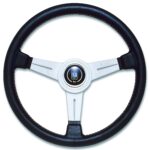 NARDI ND Classic Steering Wheel 390mm - Black Leather / Silver Anodized Spokes / Grey Stitching