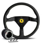 MOMO Montecarlo 350mm Steering Wheel Kit - Black Leather / Yellow Stitching - Ferrari F355