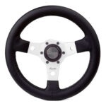 Luisi Nibbio Black Steering Wheel 320mm - Black Polyurethane / Silver Spokes