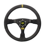 OMP WRC Dished Steering Wheel 350mm - Black Suede / Black Spokes / Yellow Marking