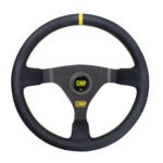 OMP WRC Dished Steering Wheel 350mm - Black Leather / Black Spokes / Yellow Marking