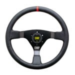 OMP WRC Dished Steering Wheel 350mm - Black Leather / Black Spokes / Red Marking