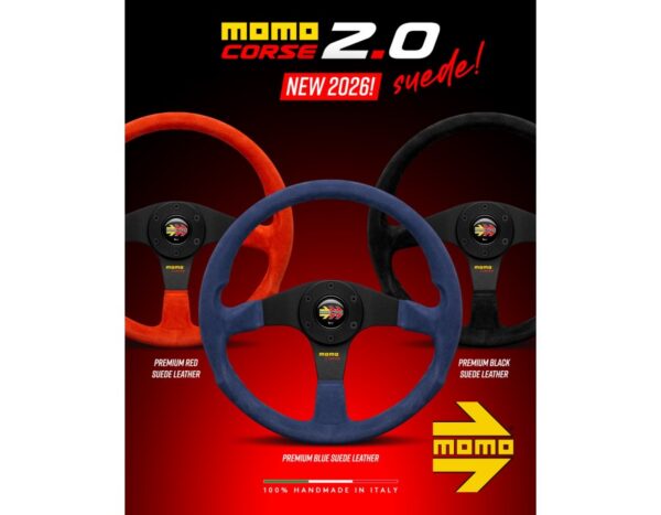 MOMO-Corse-2-0-Suede-Steering-Wheel-900x700 MOMO Corse 2.0 Steering Wheel 350mm - Red Suede Leather / Black Spokes