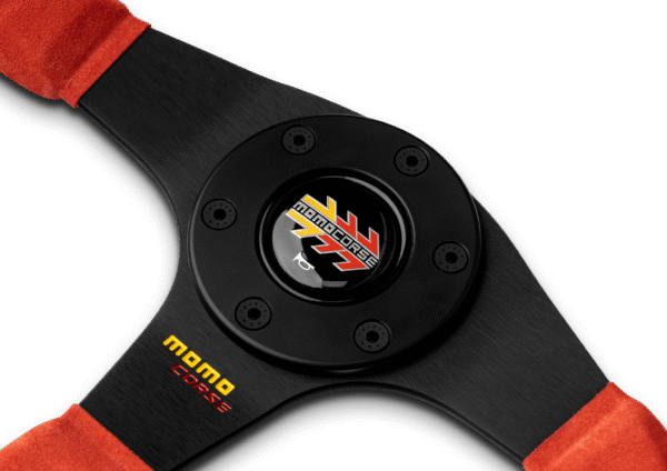 Momo-Corse-2.0-suede-07 MOMO Corse 2.0 Steering Wheel 350mm - Red Suede Leather / Black Spokes